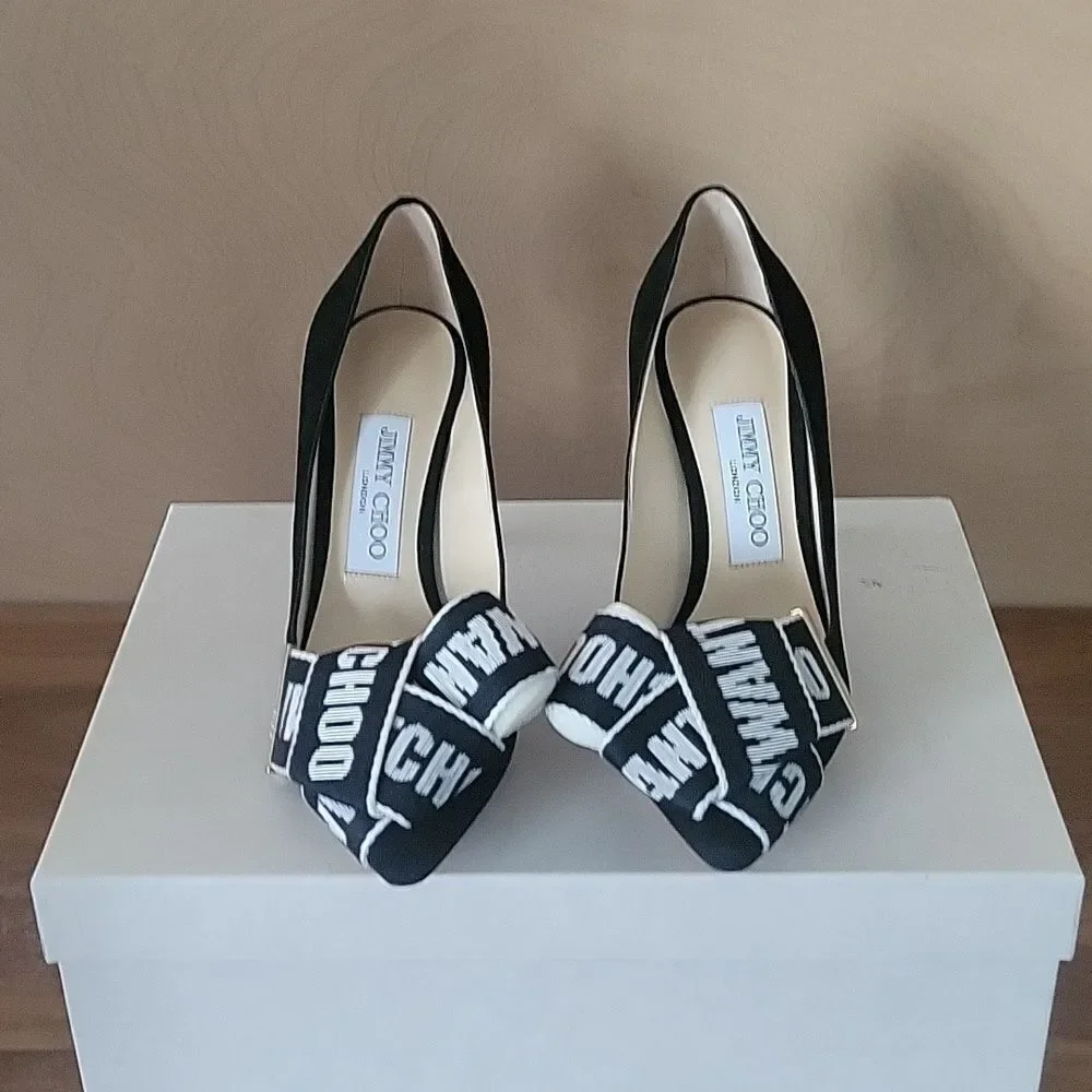 NWT NIB Sz 35.5 Jimmy Choo Tegan Black Bow Dainty Coquette Suede Heels Pumps 5
